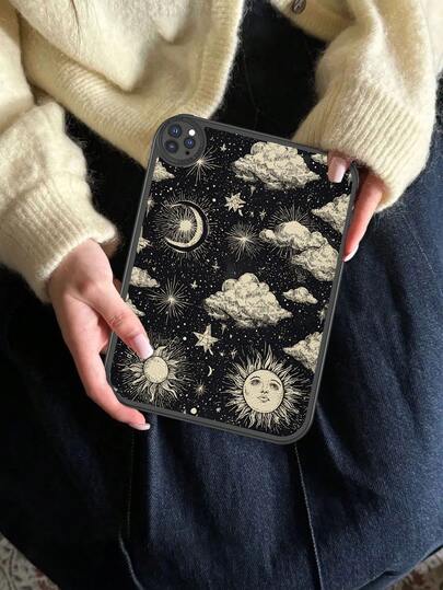 1个日月线性设计防摔平板电脑保护套，内置360°加厚防震保护套，适用于iPad 10代（10.9英寸），便携式皮革iPad 10.2英寸平板电脑保护壳