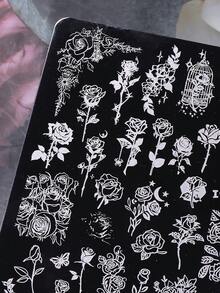 1pc Y2K Style Gold Stamping Nail Art Plate, Nail Art Accessories & Tools, Nail Salon Supplies - Silver - View 6