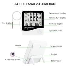 1pc HTC-2 LCD Electronic Hygrometer, Smart Digital Thermometer & Hygrometer - Weather Station Clock, Indoor Outdoor Temperature Sensor With Alarm Clock, Creative Dual Temperature Display Home Use Digital Thermometer Hygrometer With Alarm - Combo Version (HTC-2) - View 11