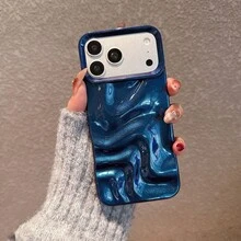 Premium Minimalist Gemstone Blue 3D Wavy Pattern Phone Case Compatible With IPhone 17 Pro Max/17 Pro/16 Pro Max/16/16 Pro/16 Plus/15/15 Pro Max/15 Pro/11/12/13/14 Pro Max/11 Pro/11 Pro Max/12 Pro/12 Pro Max/13 Pro/13 Pro Max/14 Pro/14 Pro Max/12 Mini/13 Mini/16E, Soft Shell, Minimalist & Creative - Advanced Sapphire Blue - View 3