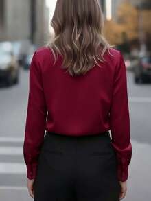 Plus Size Spring/Summer Shirt, Shirt Collar, Button Front, Long Sleeve, Regular Fit - Burgundy - View 3