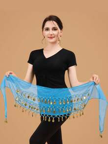 Women's Belly Dance Hip Chain - 66 Gold Coin Tassels In A Fan Skirt Wrap, Featuring Sequins And Coin Designs, Elastic Waistband, Suitable For Belly Dance, Hip Hop, Street Dance - Performance Costume Accessory, Dancewear, Dance Performance - Multicolor - View 21