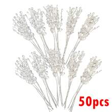 50pcs Acrylic Bead Pendant Flower Stems Bouquet Crystal Flower Buds Branches, Suitable For Wedding Home Decor Floral Crafts - White - View 17