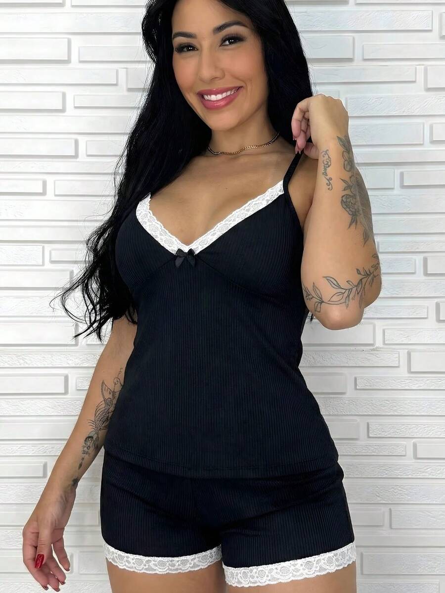 Sweet Dreams Ribbed Baby Doll - 黑色 - 查看 1