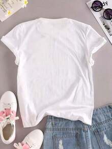 Women's Premium Knit T-Shirt With Heart Detail And Round Neck, 100% Cotton, Comfortable, Women's Fashion - trắng - Xem 3