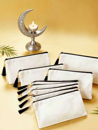 5/10/20 piezas Conjunto de bolsas de lona con cremallera, decoración de borlas de metal dorado y borlas de colores, adecuado para Eid, cumpleaños, aniversario, vuelta al colegio, fiesta, Día de San Valentín, Día de la Madre, reutilizable para uso diario, compras, viajes, fitness, regalos para hermanas, parejas, madres, familias, amigos, invitados