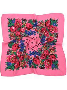 1pc Floral Print Headscarf/Shawl, Russian Style Square Scarf, Cotton Dust-Proof & Sun-Proof Shawl - Multicolor - View 28