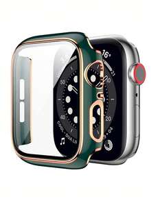 1个绿色玫瑰金饰边时尚二合一保护壳，带超薄钢化玻璃屏幕保护膜，防震保护套，兼容 Series Ultra/SE/7/6/5/4/3/2/1，38/40/41/42/44/45/46/49mm，适用于屏幕保护膜 - 綠色 - 查看 2