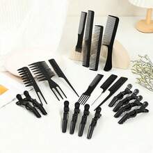 Juego de 20 peines profesionales para peluquería, que incluye peines para peinado y pinzas para el cabello, adecuado para uso en salones y en el hogar - Negro - Ver 3