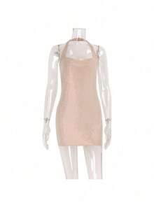 Women's 2026 Summer Luxury Rhinestone Dress U Neck Slim Fit Bodycon Slip Dress Elegant  Party Cocktail Gown - màu nâu - Xem 9