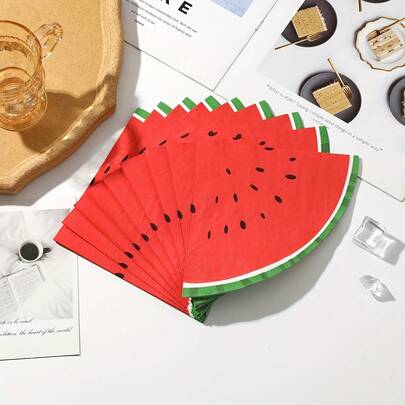 20张西瓜形状双层纸巾，非常适合生日、周年纪念日和各种庆祝活动 - 通用一次性派对纸巾，适合所有季节，包括复活节、夏季派对和派对用品、夏威夷派对、海滩派对、毕业季、返校季、餐厅餐桌装饰，充满夏日气息。