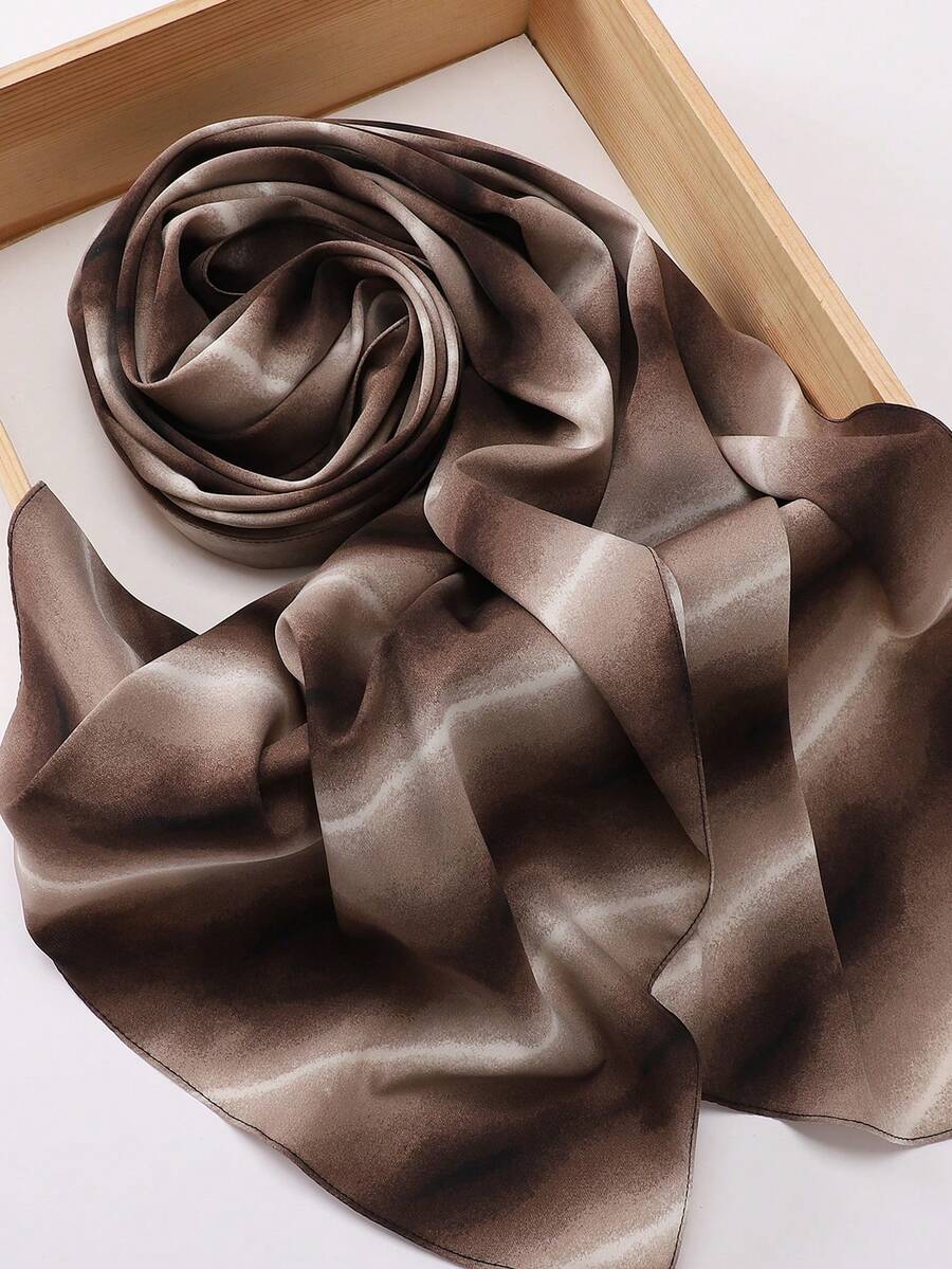 1pc Satin Printed Muslim Headscarf/Hijab - Coffee-colored Aurora - View 1