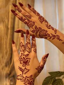 3张月亮花朵图案酒红色临时纹身贴纸 - Manhaiti Design 人体彩绘纹身，适合派对和节日 - 紅色 - 查看 5