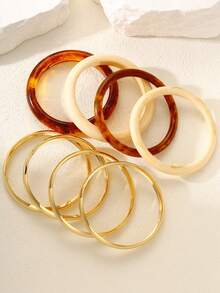 8-4件套复古优雅硬币风格女士手链套装，简约混合金属和树脂手链叠戴，Y2K风格珠宝配饰，适合日常、派对、节日、情人节、母亲节、生日礼物 - 彩色 - 查看 5