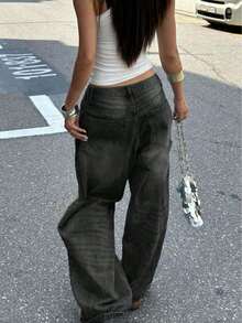 Spring 2026 High Waisted Oversize Baggy Jeans | Vintage Washed Denim | Loose Drape Street Casual Versatile Daily Wear Pants (Multi-Colors) - Xám - Xem 2