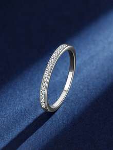 2pcs Elegant Cubic Zirconia Couple Rings Set, Versatile For Party & Daily Wear, Copper Material, Non-Fading & Hypoallergenic, Ideal Gift - Silver - View 3