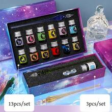 1set(13pcs)Gradient Rainbow Glass Pens, A Crystal Fountain Pen Set For Students, Dip Pens With Multiple Ink Colors To Choose From, Write Smoothly And Easily, Suitable For Daily Note-Taking, Journaling, Drawing, Artistic Writing, And As Decorative Desktop Ornaments. - Multicolor - View 5