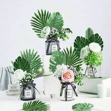 54/30/12片装，9种仿真热带棕榈叶，热带树叶，龟背竹叶，丛林叶带茎，适用于夏威夷草裙舞派对、海滩餐桌、婚礼、生日主题装饰、毕业典礼等场合，仿真琴叶草，仿真绿植，适用于家居、花园、办公室、阳台装饰、感恩节装饰 - 彩色 - 查看 5