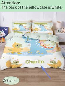 2/3PCS Personalized Customized Cartoon Dinosaur Duvet Set, Made Of Polyester Material And Digitally Printed, Suitable For Boys And Girls, Gifts, Bedroom Decorations, Dinosaurs, And All Seasons. - Multicolor - View 1
