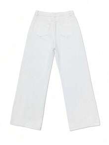 Solid Color Slant Pocket Casual Versatile Straight Leg Jeans - White - View 7