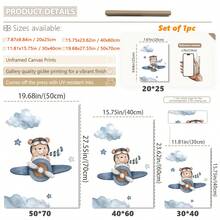 1幅帆布墙画 - 飞熊主题婴儿房装饰：飞机和热气球设计婴儿用品 - 带框幼儿房墙画，非常适合游戏室装饰、幼儿园装饰、男孩房装饰、女孩卧室装饰、儿童房装饰 - 彩色 - 查看 3