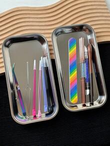 Thickened Stainless Steel Disinfection Tray, Cleaning Tray, Rectangular Display Tray, Nail Art Storage Tool - Silver - View 3