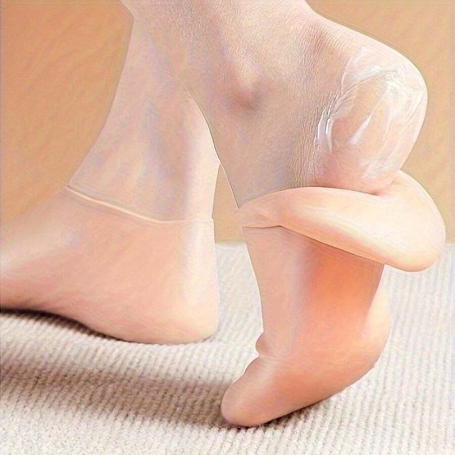 1pc Silicone Moisturizing And Soothing Socks - Highly Elastic, Reusable, Aloe Vera Essence, Spa-Grade Night Care, With Anti-Slip Gel Heel And Toe Design, Suitable For Dry And Rough Skin, Light Beige, Unisex, Available In Various Colors. - 杏色 - 查看 1