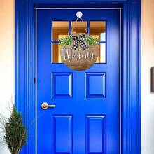 1pc 2D Flat [Brown Wreath Welcome Sign Decor], Front Door Welcome Sign, Brown Wreath Decor For Porch, Farmhouse, Home, Bar, Outdoor, Indoor Hanging Gift, Room Decor, Home Decor, All Year Round, No Electricity Required - Brown - View 7