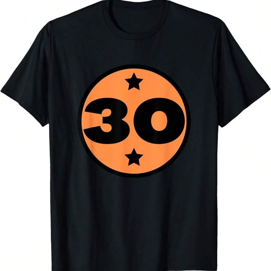 Number 30 Thirty Circle Orange Black Age Birthday Retro T-Shirt - 灰色 - 查看 1