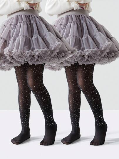 1 pieza Medias para niños de primavera/verano, decoración de lujo con rhinestones, leggings negros personalizados y suaves para la piel, moda versátil, ligeros, transpirables y duraderos, anti-enganches, adecuados para actuaciones, vacaciones, actividades al aire eventos en el campus