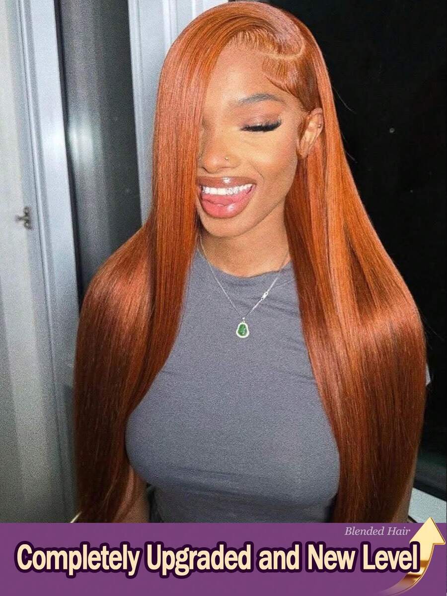 8-34 Inch Wig 13x4 HD Lace Front Wigs 200% Density Brazilian Virgin #350 Ginger WigPre Cut Lace Human Frontal Hair Straight Wig Pre Plucked With Baby Hair Blended Hair For Women Daily Party Christmas Use - S350 - View 1