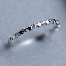 时尚明星同款戒指，搭配简约纤细戒圈，时尚女士戒指 - 銀色 - 查看 9