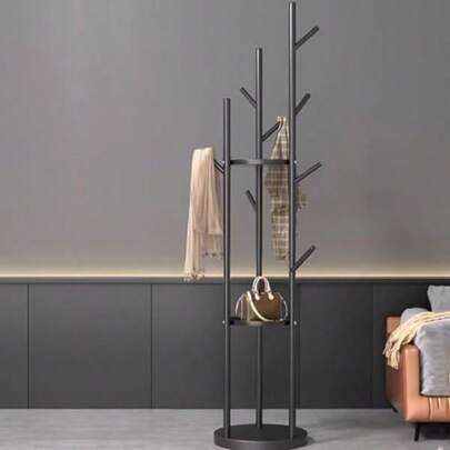 Coat Racks Freestanding Modern Coat Tree With 3 Storage Shelves And 9 Hooks Metal Coat Racks Stand Tree Hanger With Marble Base For Entryway Hallway Bedroom Black
