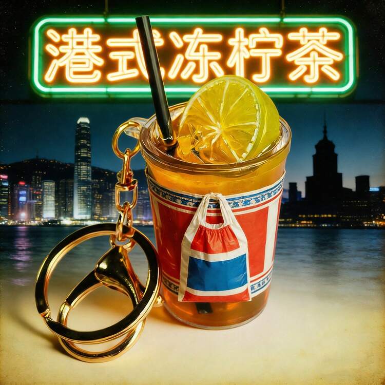 Hong Kong Style Lemon Tea Keychain, Resin Bubble Tea Cup Pendant, Cute Mini Food Toy, Hong Kong Cafe Vibe, Creative Small Gift For Couples & Friends - Multicolor - View 2