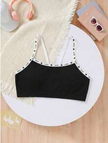 7件/包 可爱女童简约时尚字母撞色肩带运动文胸，无缝柔软舒适透气，适合学生日常穿着和运动基础内衣 - 彩色 - 查看 3