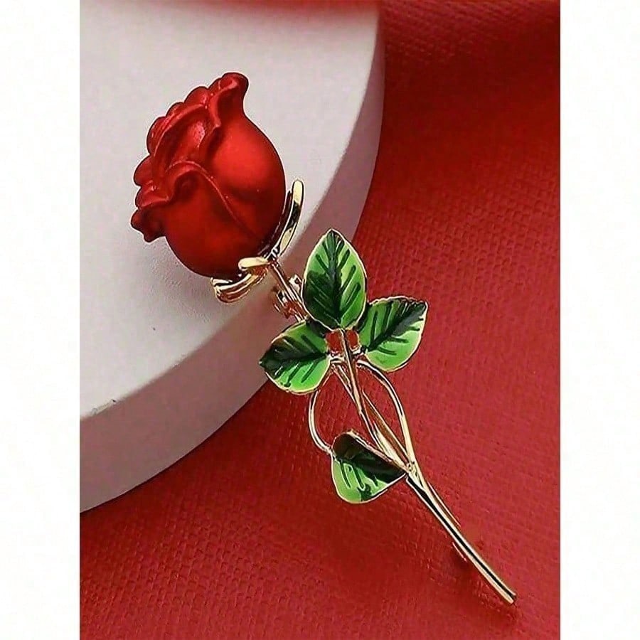 1 Pc Red Rose Brooch Women’s: Chic Elegant Ins Style Lapel Pin, Ideal For Shirts Dresses, Daily Wear Parties, Great Gift Jewelry Accessory