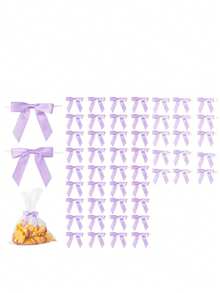 50 piezas de lazos de cinta de satén de color lila de 2.5" para envolver regalos, bolsas de golosinas, pasteles, globos, fiestas de cumpleaños, decoraciones de boda - Púrpura polvoriento - Ver 9