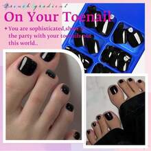 144pc Black Press On Toenails Women Toe Nail Press Ons, Black Toe Press On Nails Fake Toenails Square Fake Toes Nail Tips Glue On Toenail False Nail Feet Stick Acrylic Toes Nails Kit With Glue Tab - ColorA - View 7