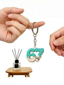 1pc/3pcs 2D Printed "67" Sports Ball Acrylic Keychain Backpack Decor, Interesting Dripping Ice Cream Style, Suitable For Party, New Year, Sports Birthday Gifts, Can Be Used As Gifts For Siblings, Unisex - Multicolor - View 12