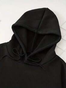 Floral Print Hooded Sweatshirt With A Drawstring And Thermal Lining. - Black - View 3