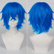 Karida 14-Inch Synthetic Fiber Cosplay Wig With Bangs, Layered Straight Hair, Unisex Cosplay Wig, High Density, Natural-Looking Cosplay Wig For Men And Women