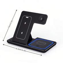 15W LED Fast Wireless Charging Stand, 3-In-1 Foldable Charging Station, Compatible With IPhone 16/15/14/13/12/11A, 9/8/7/6/5A, IPods Pro - Black - View 3