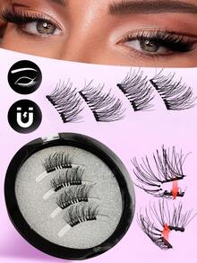 4对磁性眼线笔和磁性假睫毛套装，带磁性涂抹器，款式多样，无需胶水，自然妆效，可重复使用，7-12毫米仿貂毛假睫毛，适合日常佩戴，防水，卡通造型，外眼角加长，放大双眼 - 自然纖長款 - 查看 5