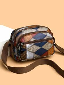 1pc Women's Square PU Leather Bag With Adjustable Shoulder Strap, Scratch-Resistant And Durable, Fits Passport, Cash, ID, Credit Cards, Lightweight And Portable, Suitable For Commuting/Shopping And Daily Use, Fashionable Color Blocking Design. - Multicolor - View 2