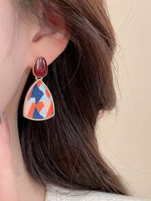 طقم أقراط مزين بزهور راتنجية وخرز مصطنع، طراز هونغ كونغ الرجعي أنيق وأنيق - أحمر-أبيض - مشاهدة 6