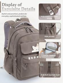 1 PC Brown Solid Color Animal Portable Travel Versatile Commuting Backpack,Multifunctional And Large Capacity Fashionable And Casual Large Capacity Portable Zipper School Bags,Travel Storage Stationery Storage,Vacation Essentials Satchel, Suitable For Earphones, Chargers, Lipstick, Cosmetics, Perfume, Skin Care And Beauty Products, Nurses, Students, Keys, Holiday Gifts - màu nâu - Xem 5
