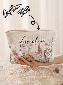 个性化化妆包，可定制字母姓名Logo收纳袋，可根据您的独特设计进行定制，拉链化妆包，旅行洗漱包，多功能洗漱收纳包，无香型，男女通用，不防水，迷你化妆包，旅行小化妆盒配件，化妆刷收纳袋，适合通勤、上学和购物，方便户外使用，送给朋友和闺蜜的礼物 - 彩色 - 查看 1