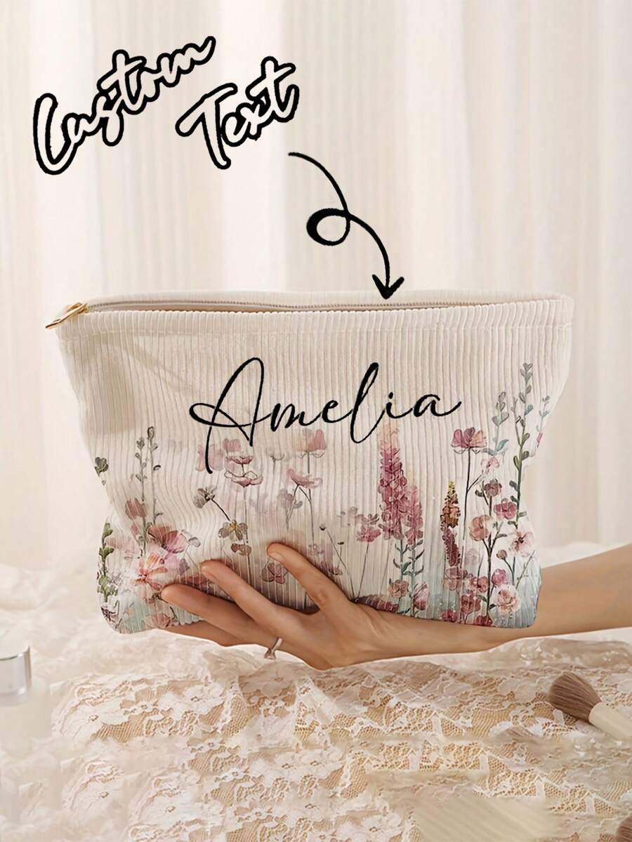 个性化化妆包，可定制字母姓名Logo收纳袋，可根据您的独特设计进行定制，拉链化妆包，旅行洗漱包，多功能洗漱收纳包，无香型，男女通用，不防水，迷你化妆包，旅行小化妆盒配件，化妆刷收纳袋，适合通勤、上学和购物，方便户外使用，送给朋友和闺蜜的礼物 - 彩色 - 查看 1