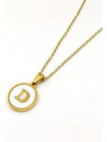 1pc 18K Gold Stainless Steel Letter Pendant Necklace - Gold - View 21