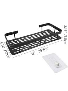 淋浴置物架，一体式粘胶淋浴架，带挂钩，无需钻孔，壁挂式，防锈，优质收纳空间，适用于浴室、厨房、储物架，黑色